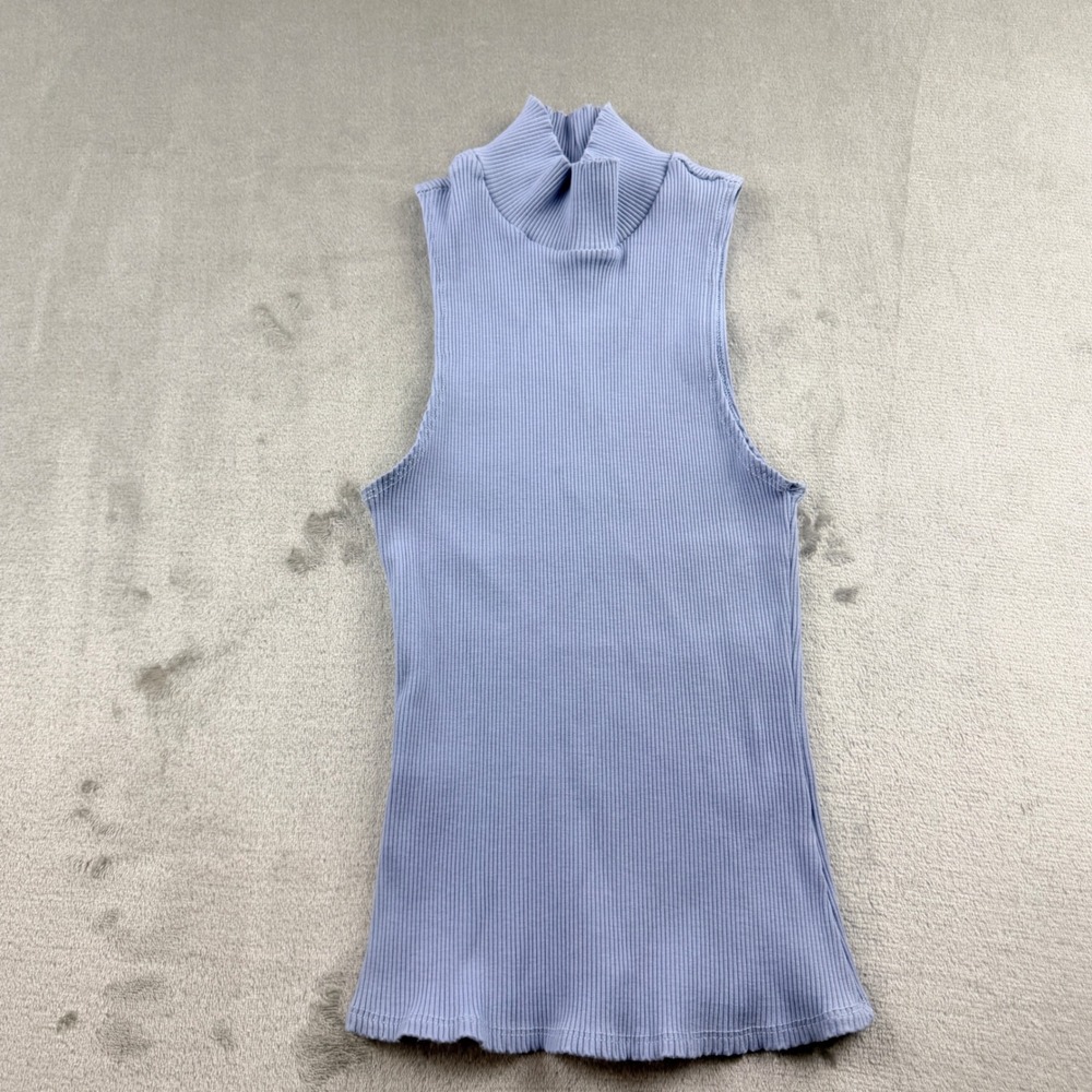Lulus Women's Small Periwinkle Blue Ribbed Sleeveless Mock Neck Tank Top
